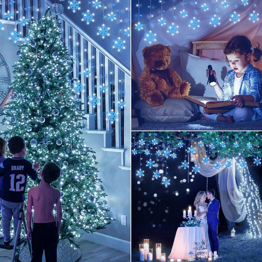 Elegant 6.5ft Christmas Snowflake Icicle Lights - 144LEDs, 12 Drops, Waterproof